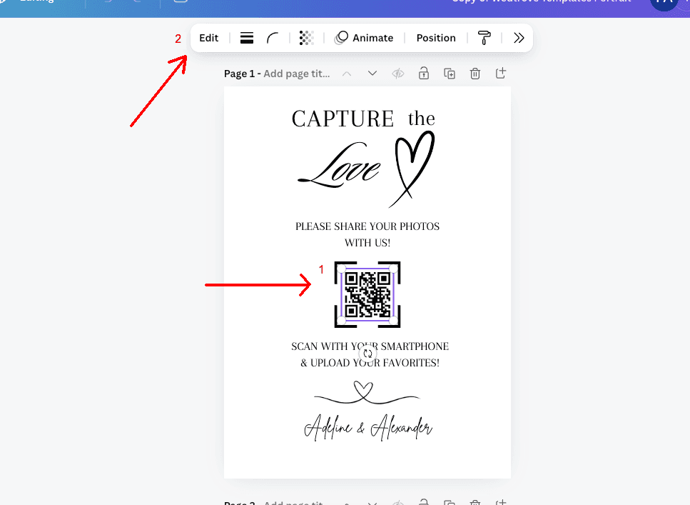 How to edit a specific template using QR code