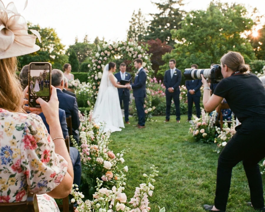 Guests collecting photos from wedding to complement professional photographer