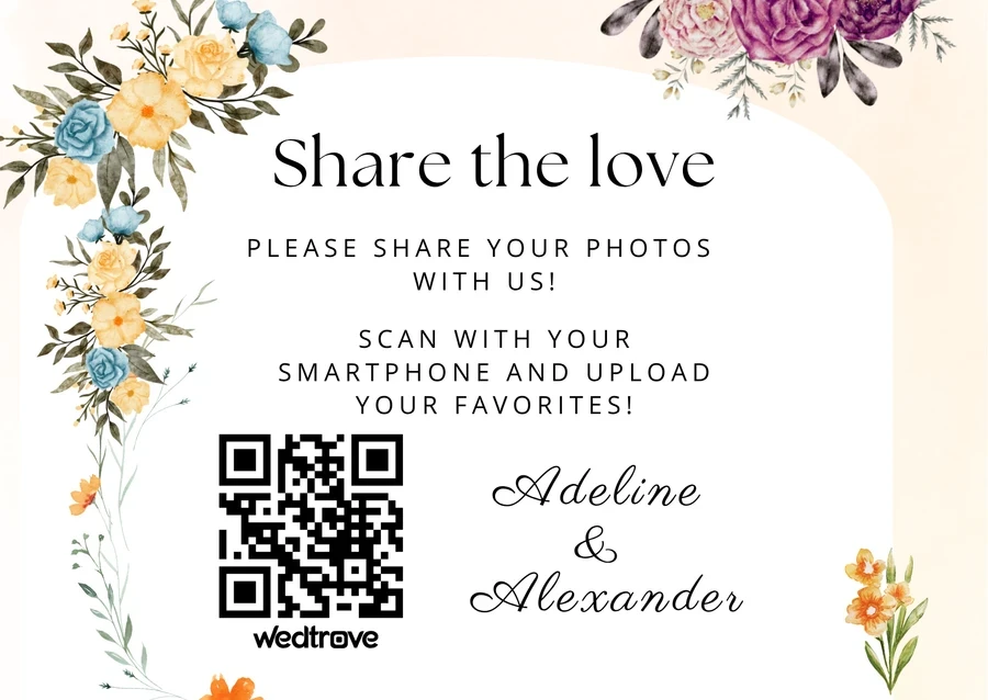 Floral wedding QR code card on a guestbook table template