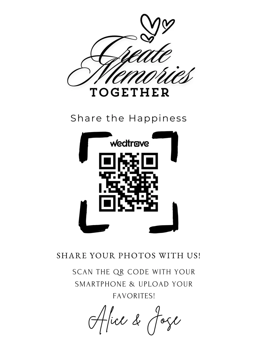 Outdoor ceremony wedding QR code sign on a wooden easel template