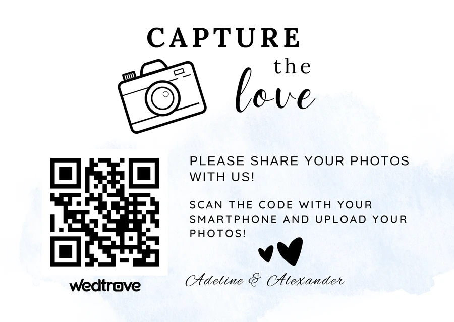 Wedding QR code program card on a reception place setting template