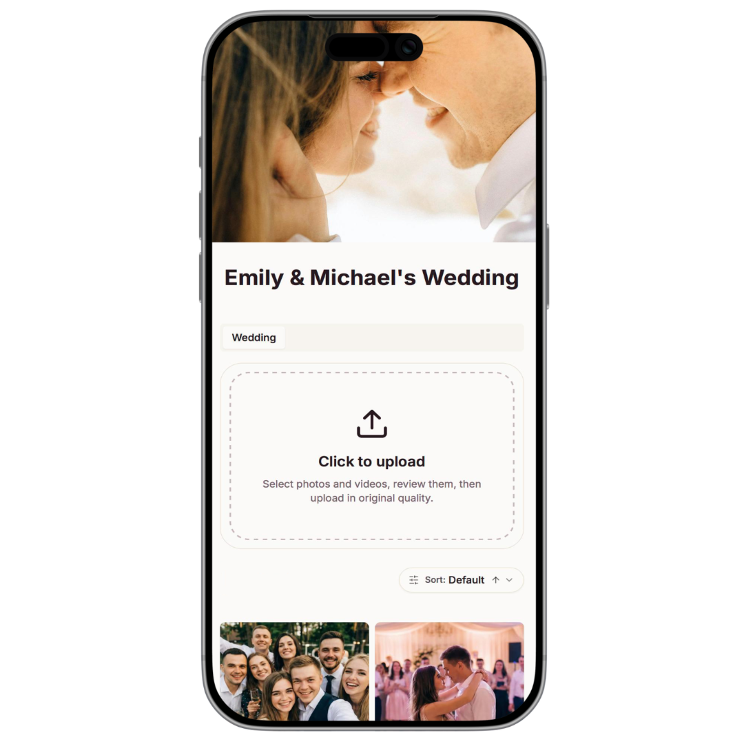 Wedtrove wedding photo gallery displayed on a smartphone